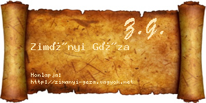 Zimányi Géza névjegykártya